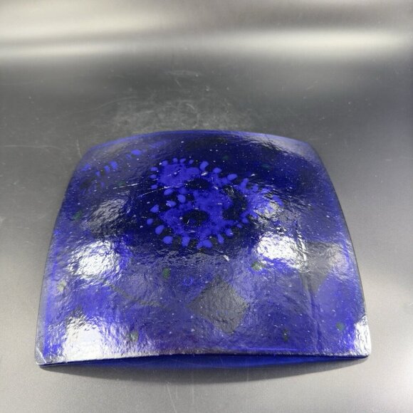 Hand Made Dichroic Fused Art Glass Square Dish Plate Christmas Decorated Vintage - Picture 6 of 15